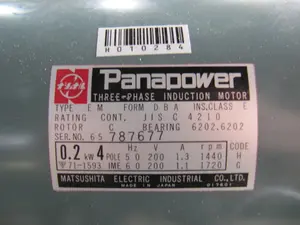 (未使用品)ナショナル Panapower 三相インダクションモーター　0.2kw　4極